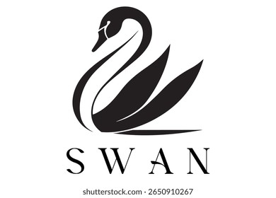 Minimal Swan Logo – Elegant Vector Silhouette Design of Graceful Swan Bird, Perfect for Luxury Branding, Wedding Invitations, Beauty and Spa Logos, Nature Themes, and Fashion Labels