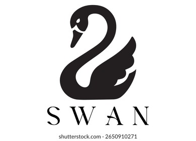 Minimal Swan Logo – Elegant Vector Silhouette Design of Graceful Swan Bird, Perfect for Luxury Branding, Wedding Invitations, Beauty and Spa Logos, Nature Themes, and Fashion Labels
