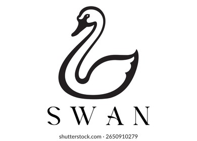 Minimal Swan Logo – Elegant Vector Silhouette Design of Graceful Swan Bird, Perfect for Luxury Branding, Wedding Invitations, Beauty and Spa Logos, Nature Themes, and Fashion Labels