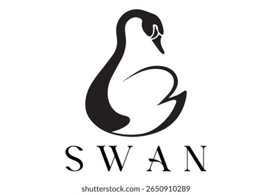 Minimal Swan Logo – Elegant Vector Silhouette Design of Graceful Swan Bird, Perfect for Luxury Branding, Wedding Invitations, Beauty and Spa Logos, Nature Themes, and Fashion Labels