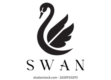 Minimal Swan Logo – Elegant Vector Silhouette Design of Graceful Swan Bird, Perfect for Luxury Branding, Wedding Invitations, Beauty and Spa Logos, Nature Themes, and Fashion Labels