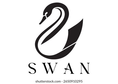 Minimal Swan Logo – Elegant Vector Silhouette Design of Graceful Swan Bird, Perfect for Luxury Branding, Wedding Invitations, Beauty and Spa Logos, Nature Themes, and Fashion Labels