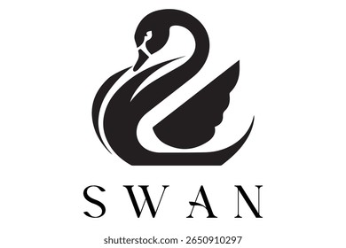 Minimal Swan Logo – Elegant Vector Silhouette Design of Graceful Swan Bird, Perfect for Luxury Branding, Wedding Invitations, Beauty and Spa Logos, Nature Themes, and Fashion Labels