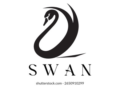 Minimal Swan Logo – Elegant Vector Silhouette Design of Graceful Swan Bird, Perfect for Luxury Branding, Wedding Invitations, Beauty and Spa Logos, Nature Themes, and Fashion Labels