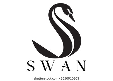 Minimal Swan Logo – Elegant Vector Silhouette Design of Graceful Swan Bird, Perfect for Luxury Branding, Wedding Invitations, Beauty and Spa Logos, Nature Themes, and Fashion Labels