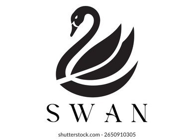 Minimal Swan Logo – Elegant Vector Silhouette Design of Graceful Swan Bird, Perfect for Luxury Branding, Wedding Invitations, Beauty and Spa Logos, Nature Themes, and Fashion Labels