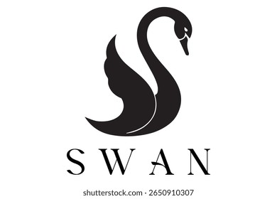 Minimal Swan Logo – Elegant Vector Silhouette Design of Graceful Swan Bird, Perfect for Luxury Branding, Wedding Invitations, Beauty and Spa Logos, Nature Themes, and Fashion Labels