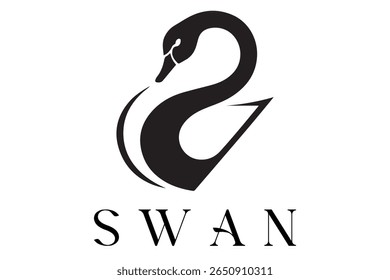 Minimal Swan Logo – Elegant Vector Silhouette Design of Graceful Swan Bird, Perfect for Luxury Branding, Wedding Invitations, Beauty and Spa Logos, Nature Themes, and Fashion Labels