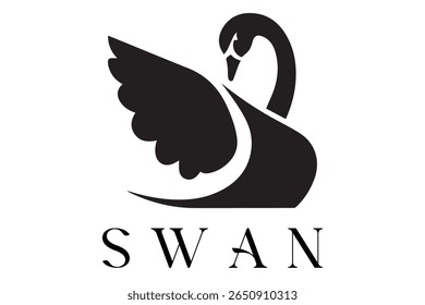 Minimal Swan Logo – Elegant Vector Silhouette Design of Graceful Swan Bird, Perfect for Luxury Branding, Wedding Invitations, Beauty and Spa Logos, Nature Themes, and Fashion Labels
