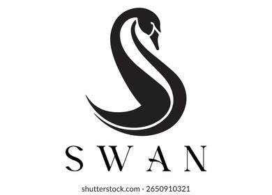 Minimal Swan Logo – Elegant Vector Silhouette Design of Graceful Swan Bird, Perfect for Luxury Branding, Wedding Invitations, Beauty and Spa Logos, Nature Themes, and Fashion Labels
