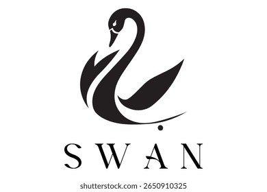 Minimal Swan Logo – Elegant Vector Silhouette Design of Graceful Swan Bird, Perfect for Luxury Branding, Wedding Invitations, Beauty and Spa Logos, Nature Themes, and Fashion Labels