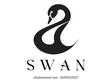 Minimal Swan Logo – Elegant Vector Silhouette Design of Graceful Swan Bird, Perfect for Luxury Branding, Wedding Invitations, Beauty and Spa Logos, Nature Themes, and Fashion Labels