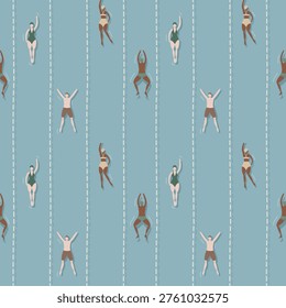 Minimal swimming pool top view with swimmers, Pastel repeat pattern background, flat vector illustration graphic design