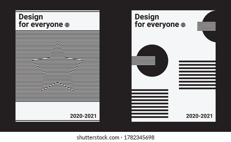 Minimal Swiss style poster design. Black and white geometric shapes and lines.