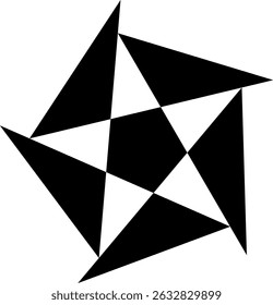 Un diseño de estrella geométrica mínima y simétrica en Formas negras audaces. Esta ilustración abstracta moderna es perfecta para logotipos, fondos, textiles, arte de pared y proyectos de diseño digital.