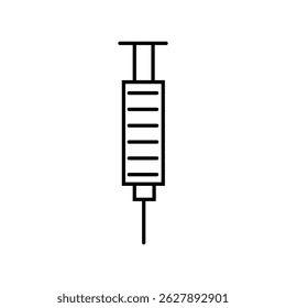 Minimal syringe icon in black outline on a white background. Ideal for healthcare, vaccination, medical services, or pharmaceutical design in web, print, or app interfaces.