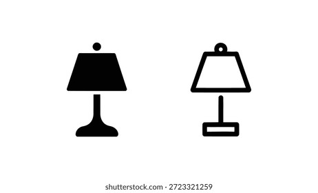 Icono mínimo de la lámpara de mesa fijado en estilo sólido y del contorno aislado en el fondo blanco para la iluminación interior, la decoración casera, la UI y el Diseño gráfico