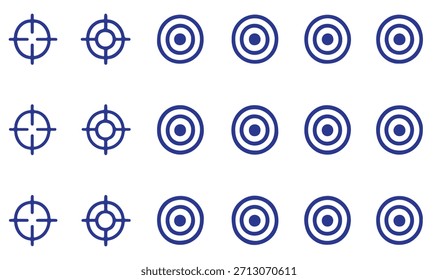 Ícones mínimos de destino ou ponto de foco em estilo moderno. para elementos de design relacionados a foco, objetivo, localização ou precisão, indicadores de mira, ícone de precisão. Conjunto de cores