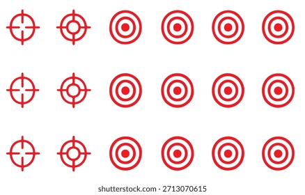 Iconos de objetivo o punto de enfoque mínimos en estilo moderno. para Elementos de diseño relacionados con el enfoque, la puntería, la ubicación o la precisión, indicadores de punto de mira, ícono de precisión. Conjunto de colores