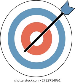 Icono de objetivo mínimo con una flecha que golpea el centro, simbolizando el objetivo del negocio, el éxito, el logro, el enfoque y la estrategia de marketing. Ilustración vectorial plana limpia aislada sobre fondo blanco.