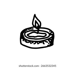 Ilustración mínima de vela de luz de té con elegancia dibujada a mano para empaques de spa, blogs de bienestar o imágenes de meditación. Un elemento de estilo vintage tranquilo para diseños interiores tranquilos.