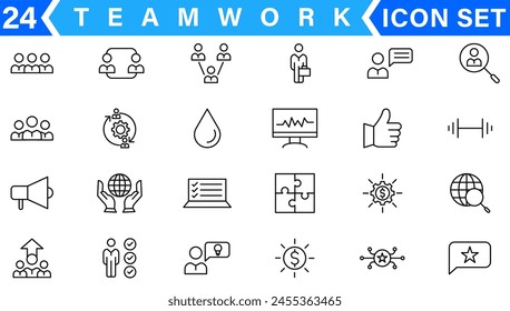 Minimal Teamwork in business management icon set - Editable stroke, Pixel perfect 