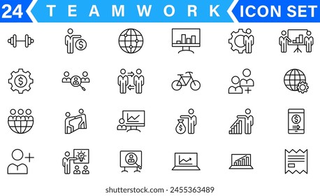 Minimal Teamwork in business management icon set - Editable stroke, Pixel perfect 