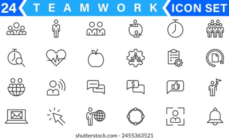 Minimal Teamwork in business management icon set - Editable stroke, Pixel perfect 