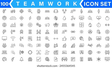 Minimal Teamwork in business management icon set - Editable stroke, Pixel perfect 