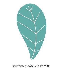 Mínima Lágrima En Forma De Hoja De Turquesa Con Venas Blancas. Planta silvestre delicada de la historieta. Hierba de la naturaleza linda perfecta para invitaciones, tarjetas, carteles, vacaciones, pegatinas