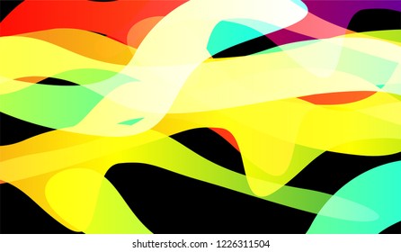 Minimal Tech Background. Bright Neon Modern Design for Wallpaper, Brochure, Placard. Gradient Shapes on Black Background.