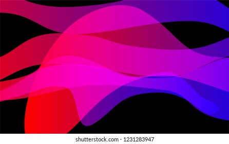 Minimal Tech Background. Bright Neon Trendy Design for Print, Brochure, Poster. Gradient Shapes on Black Background.