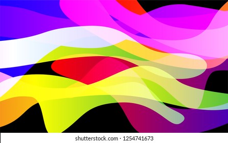 Minimal Tech Background. Bright Neon Dynamic Design for Card, Cover, Banner. Gradient Shapes on Black Background.