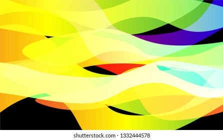 Minimal Tech Background. Bright Neon Dynamic Design for Card, Banner, Placard. Gradient Shapes on Black Background.