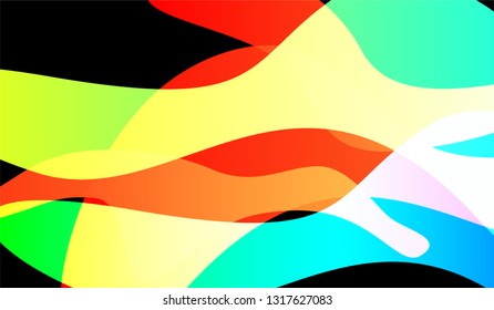 Minimal Tech Background. Colorful Neon Trendy Design for Card, Cover, Banner. Gradient Shapes on Black Background.