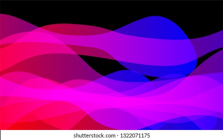 Minimal Tech Background. Colorful Neon Dynamic Design for Card, Cover, Poster. Gradient Shapes on Black Background.