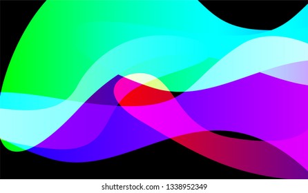 Minimal Tech Background. Colorful Neon Trendy Design for Card, Cover, Banner. Gradient Shapes on Black Background.