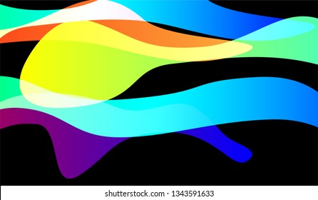 Minimal Tech Background. Colorful Neon Dynamic Design for Print, Brochure, Placard. Gradient Shapes on Black Background.