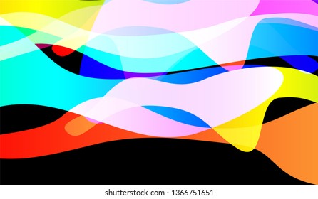 Minimal Tech Background. Colorful Neon Modern Design for Card, Cover, Poster. Gradient Shapes on Black Background.