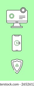 Minimal Tech Icon Set: Configuraciones, Finanzas, Seguridad