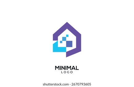 Minimal technology house logo, digital house icon	