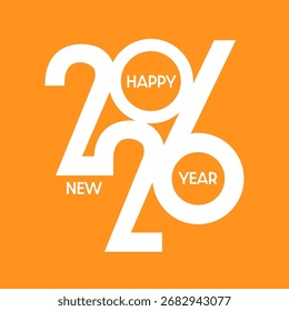 Diseño de texto mínimo Feliz Año Nuevo de fondo en naranja y blanco