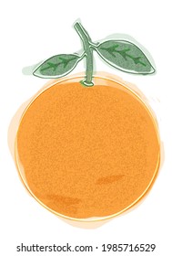 Minimal textured illustration of an orange with stem and two leaves