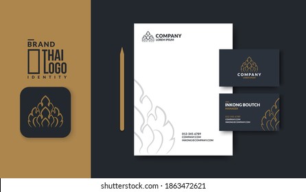 Minimal thai pattern logo design with luxury business card template