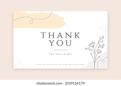minimal thank you order card with floral border design vector