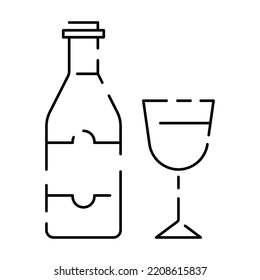 Minimal thanksgiving holiday line icons celebrating family and American heritage with items. Autumn and wine with glass 