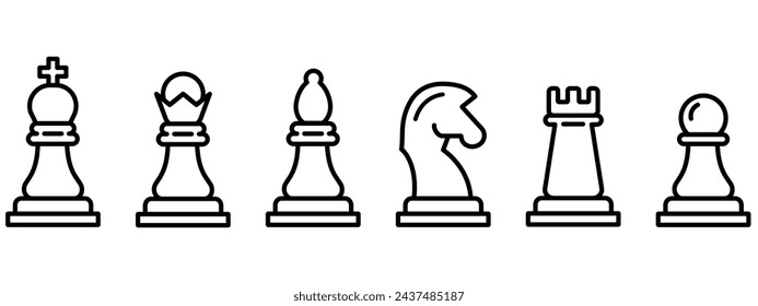 Minimal thin chess icon set. Chessman linear isolated. Chess figures vector icon.