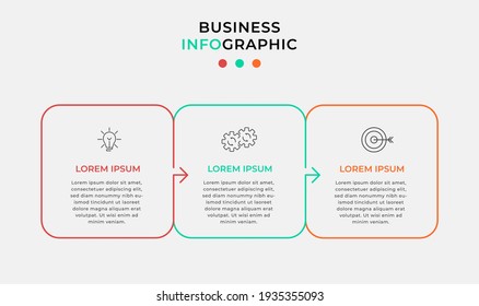 Flecha mínima de línea delgada Plantilla de infografías empresariales. Línea de tiempo con 3 pasos, opciones e íconos de marketing .Vector infografía lineal con dos elementos de círculo conectados. Se puede usar para la presentación.