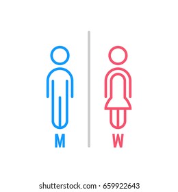minimal thin line blue and pink wc icon. simple flat stroke style modern graphic art design isolated on white background. concept of funny logotype on enter door or pictogram for hotel or airport