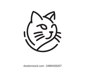 Minimal thin line cat logo vector template. Outline cat icon symbol vector